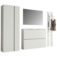 GARDEROBE 5-teilig  in 220/185/33 cm  - Weiss, Design, Glas/Holzwerkstoff (220/185/33cm) - Moderano