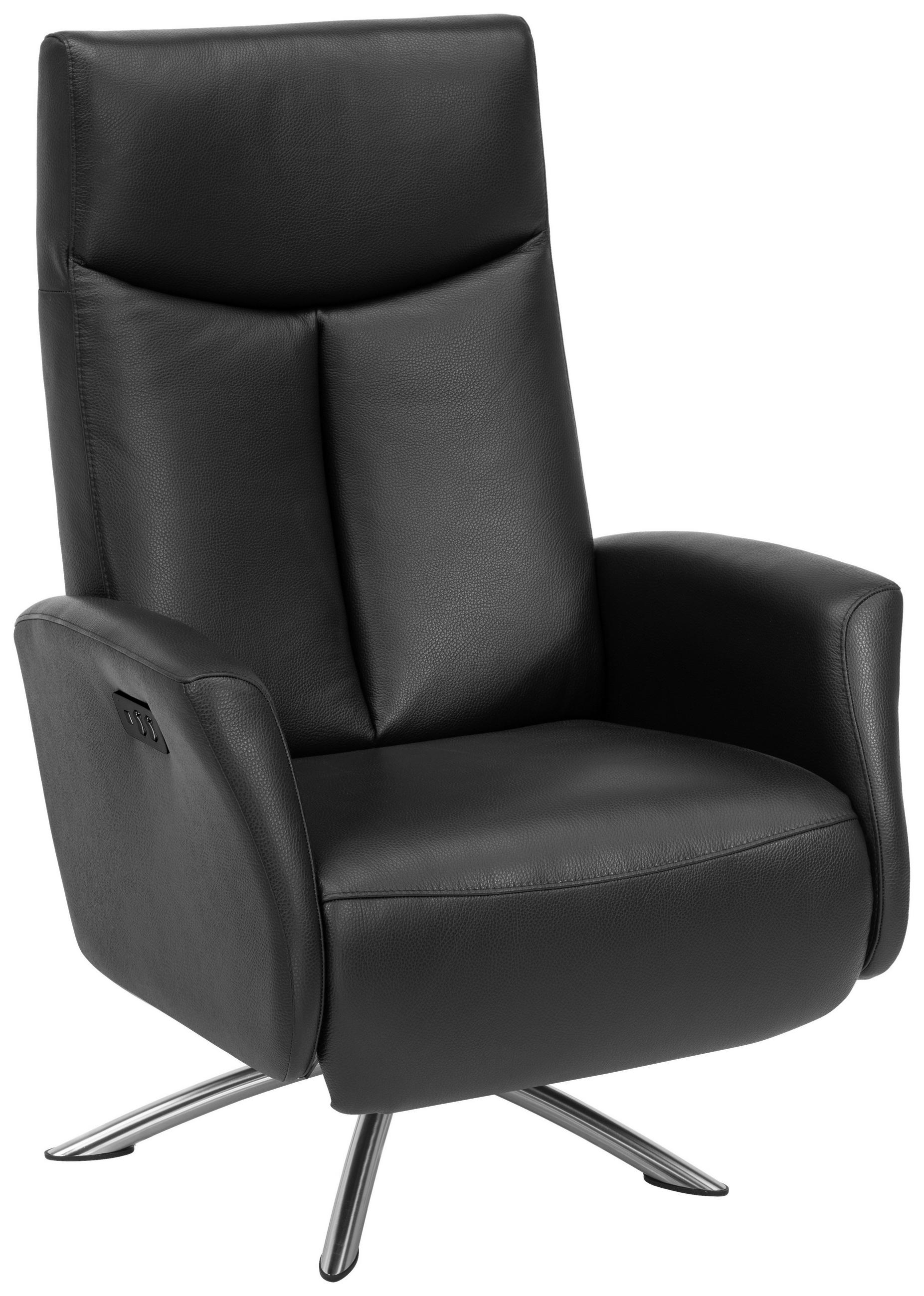 RELAXSESSEL Echtleder Relaxfunktion, Fußteilverstellung    - Silberfarben/Schwarz, Design, Leder/Metall (73/105/82cm) - Welnova