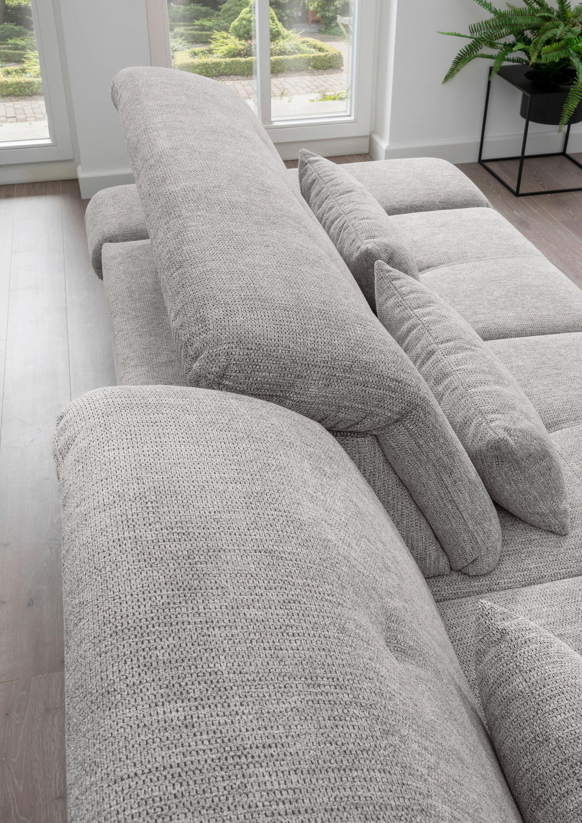 ECKSOFA in Chenille Grau  - Chromfarben/Grau, Design, Textil/Metall (196/300cm) - Livetastic