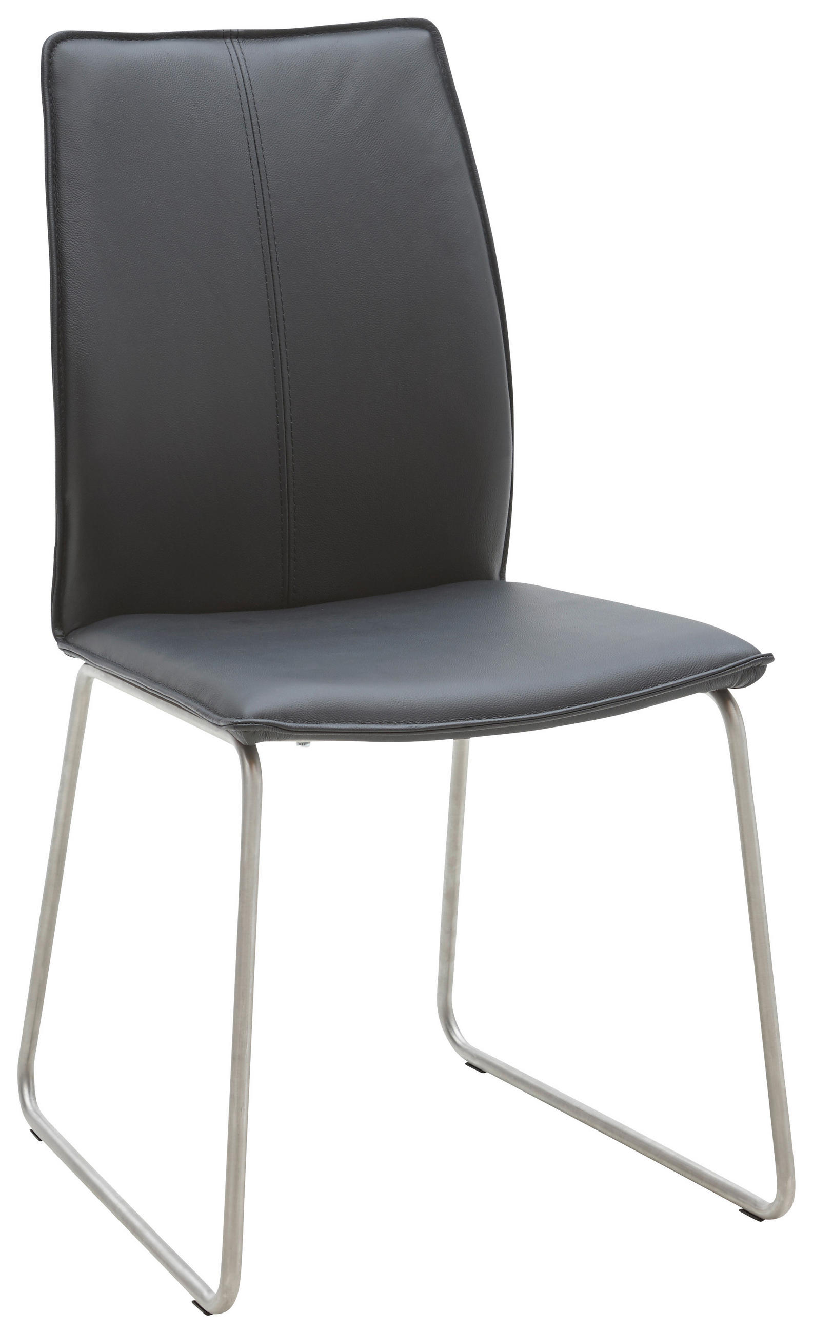 STUHL  in Edelstahl Echtleder pigmentiert Metall, Leder  - Edelstahlfarben/Schwarz, Design, Leder/Metall (46/93/57cm) - Dieter Knoll