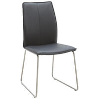 STUHL  in Edelstahl Echtleder pigmentiert Metall, Leder  - Edelstahlfarben/Schwarz, Design, Leder/Metall (46/93/57cm) - Dieter Knoll