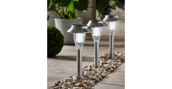 3er LED-Solarleuchtenset - Klar/Edelstahlfarben, Design, Kunststoff/Metall (15/43,5cm) - Boxxx