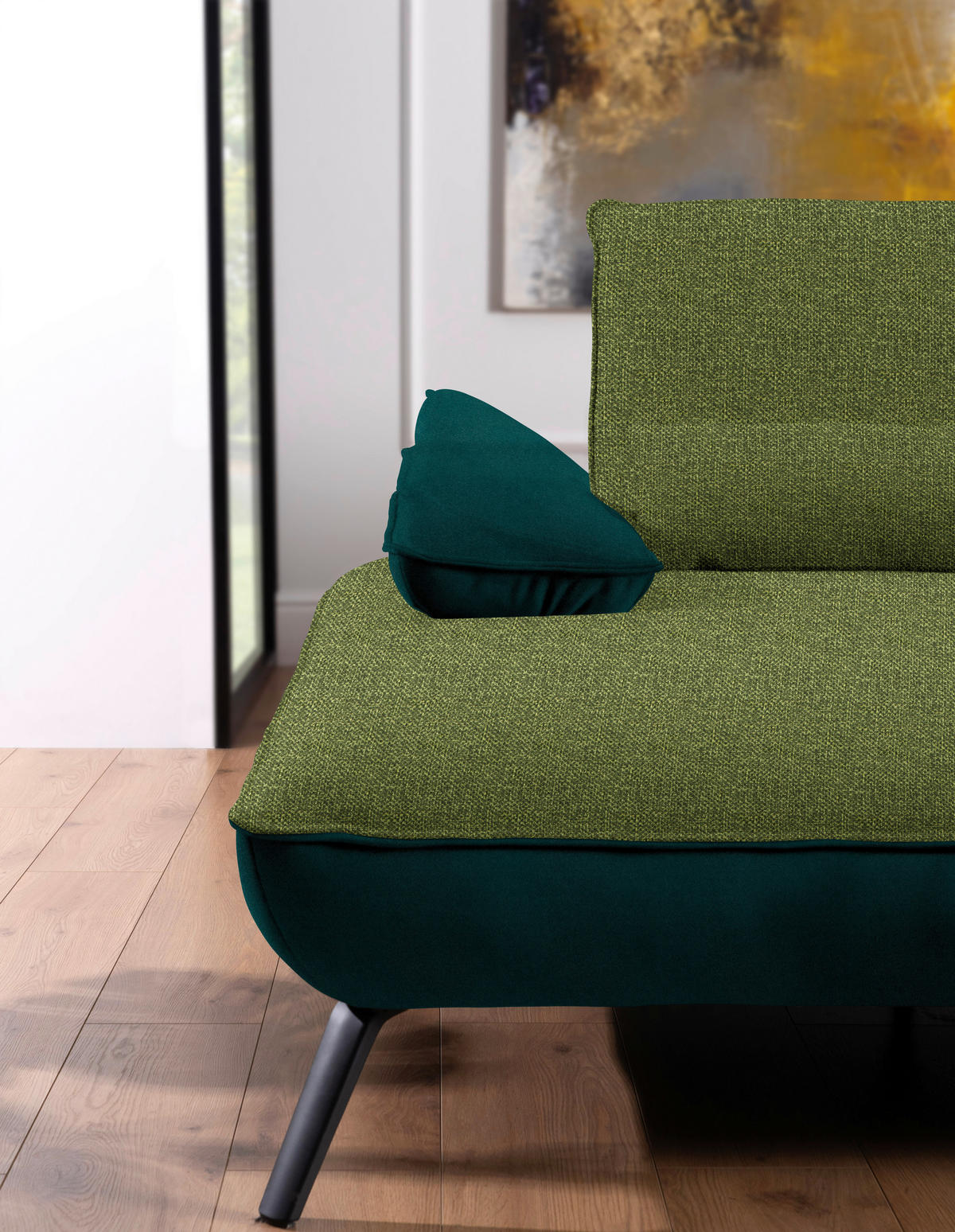 ECKSOFA in Flachgewebe Grün  - Schwarz/Grün, Design, Textil/Metall (191/273cm) - Moderano