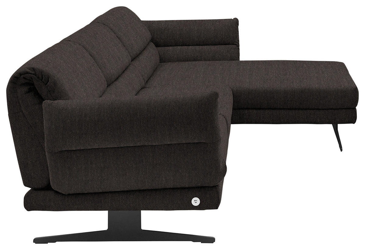 ECKSOFA in Flachgewebe Dunkelbraun  279-327/176-217 cm  - Dunkelbraun/Schwarz, Design, Textil/Metall (279-327/176-217cm) - Dieter Knoll