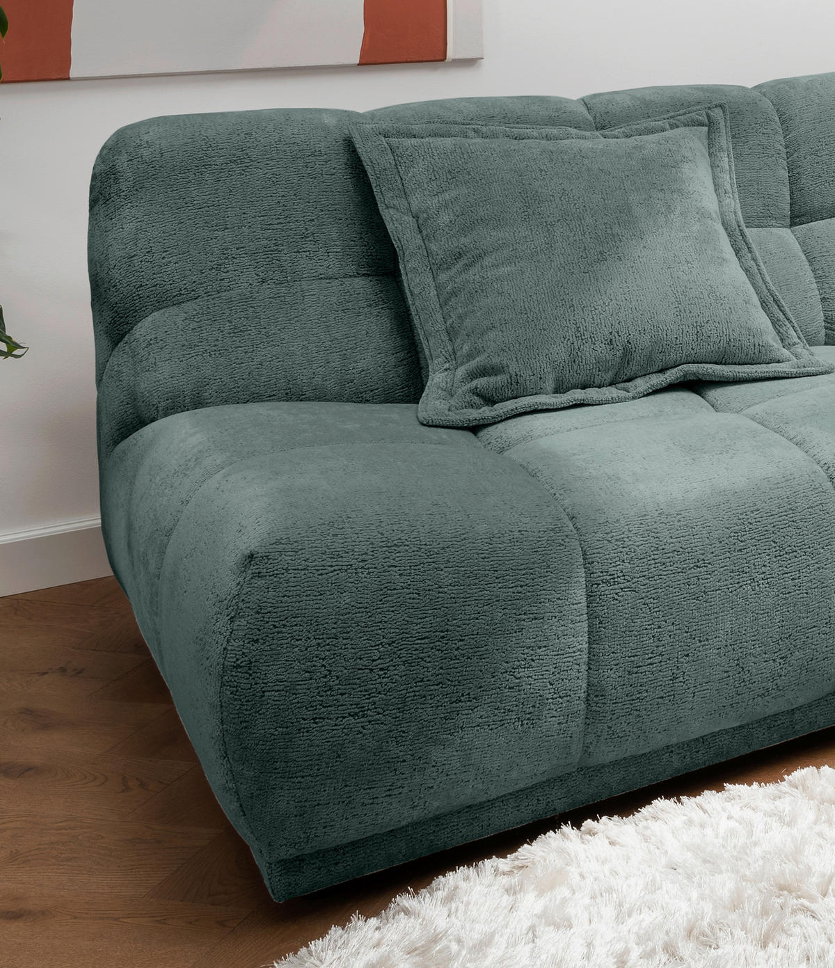 ECKSOFA ITALIA Türkis Chenille  - Türkis/Schwarz, MODERN, Kunststoff/Textil (254/203cm) - Livetastic