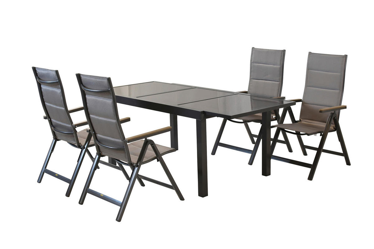 GARTENTISCHGRUPPE  - Graphitfarben/Braun, KONVENTIONELL, Glas/Kunststoff - Gardenson