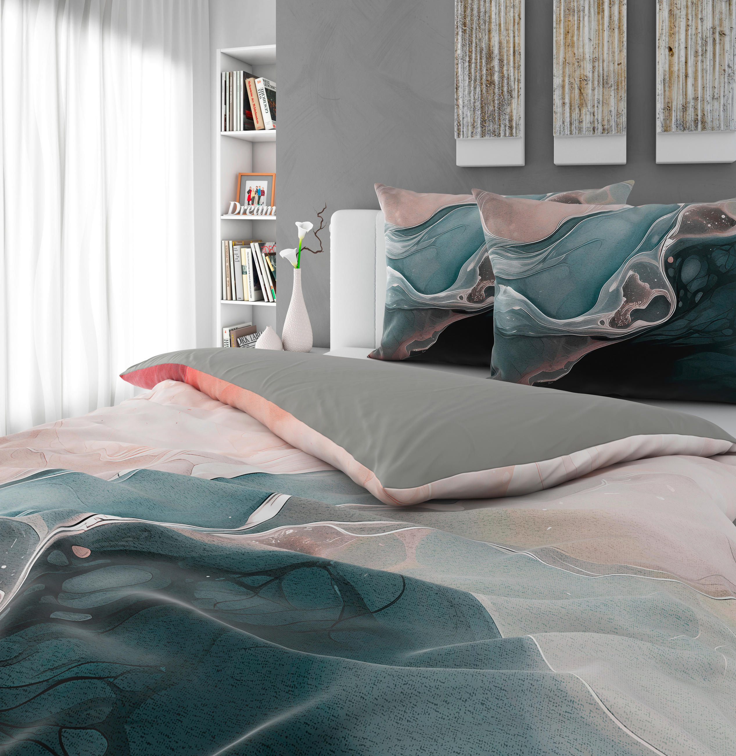 LENJERIE DE PAT CU DOUĂ FEȚE 220/200 cm  - roz/gri, Design, textil (220/200cm) - Novel