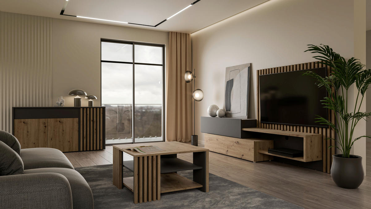 COUCHTISCH in Holzwerkstoff  - Eiche Artisan/Grau, MODERN, Holzwerkstoff (80/45/80cm) - Carryhome