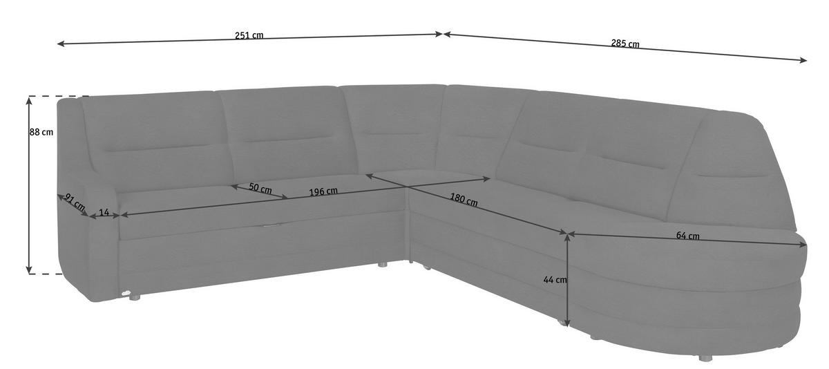 ECKSOFA in Flachgewebe Bordeaux, Dunkelrot  251/285 cm  - Bordeaux/Schwarz, KONVENTIONELL, Kunststoff/Textil (251/285cm) - Sedda