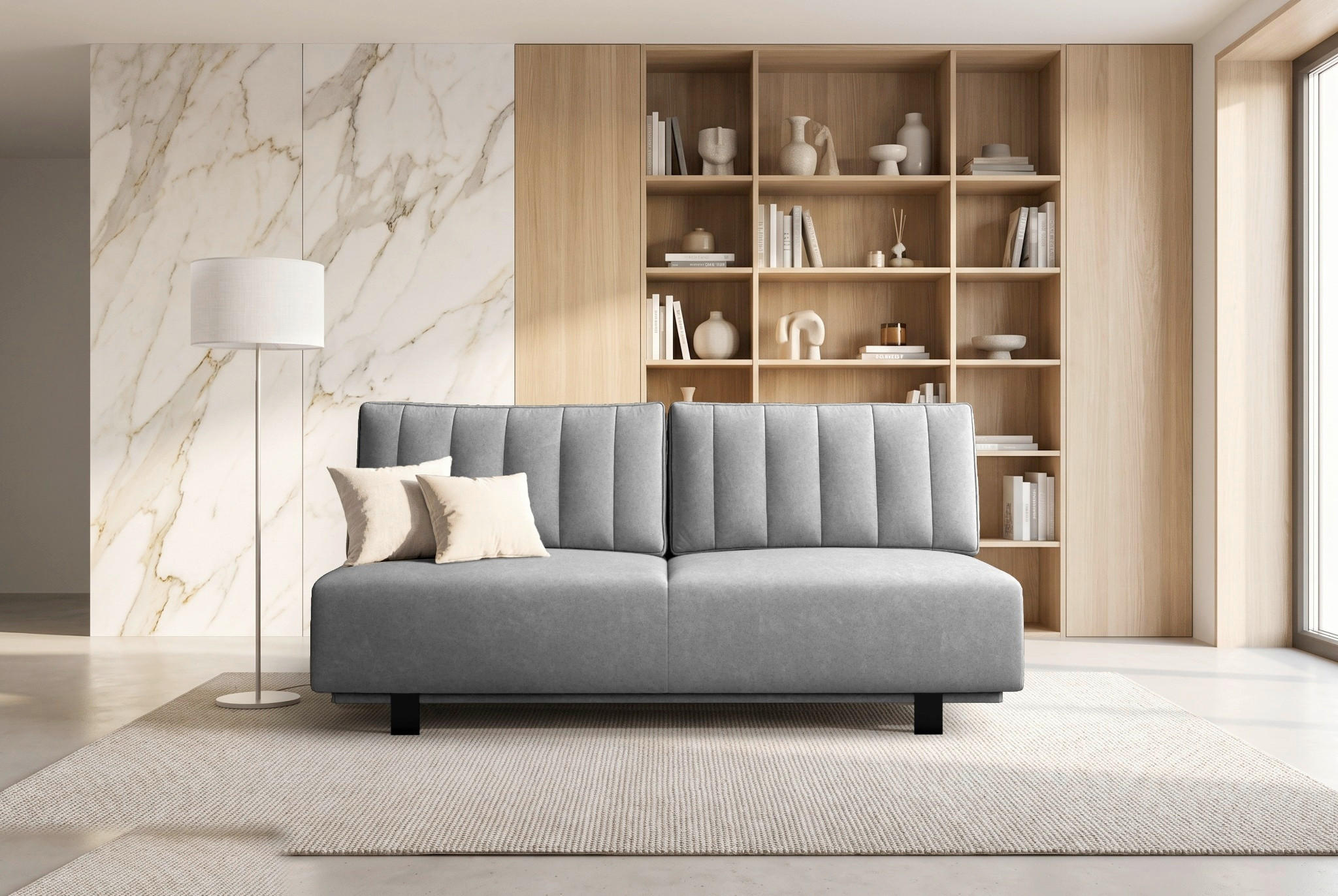 SCHLAFSOFA OLIVIO Velours Grau  inkl. Bettkasten, Schlaffunktion  - Schwarz/Grau, Basics, Holz/Textil (200/90/95cm) - Livetastic