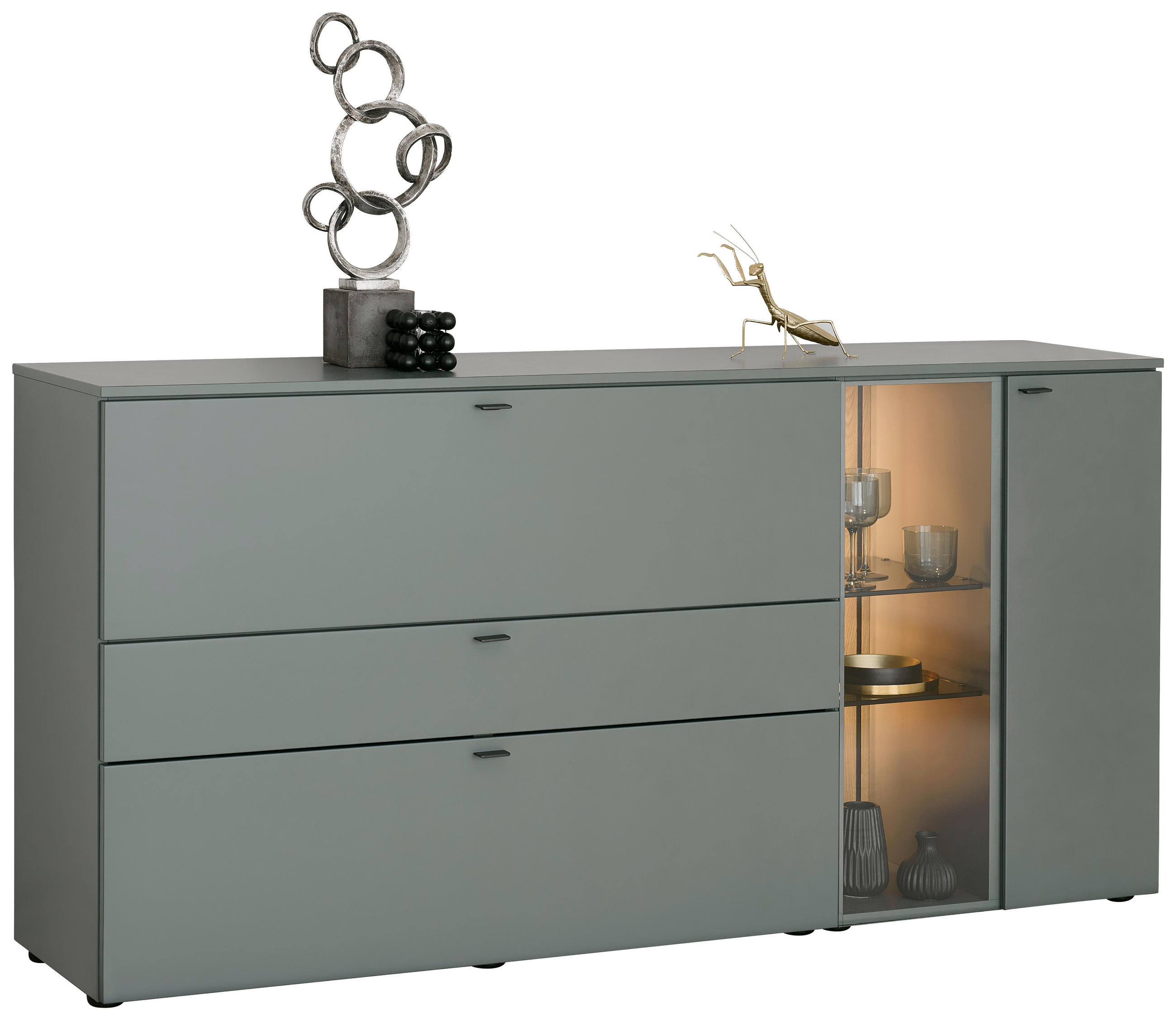 SIDEBOARD Grün, Eichefarben  180/89/43 cm  - Eichefarben/Anthrazit, Design, Glas/Holz (180/89/43cm) - Venjakob