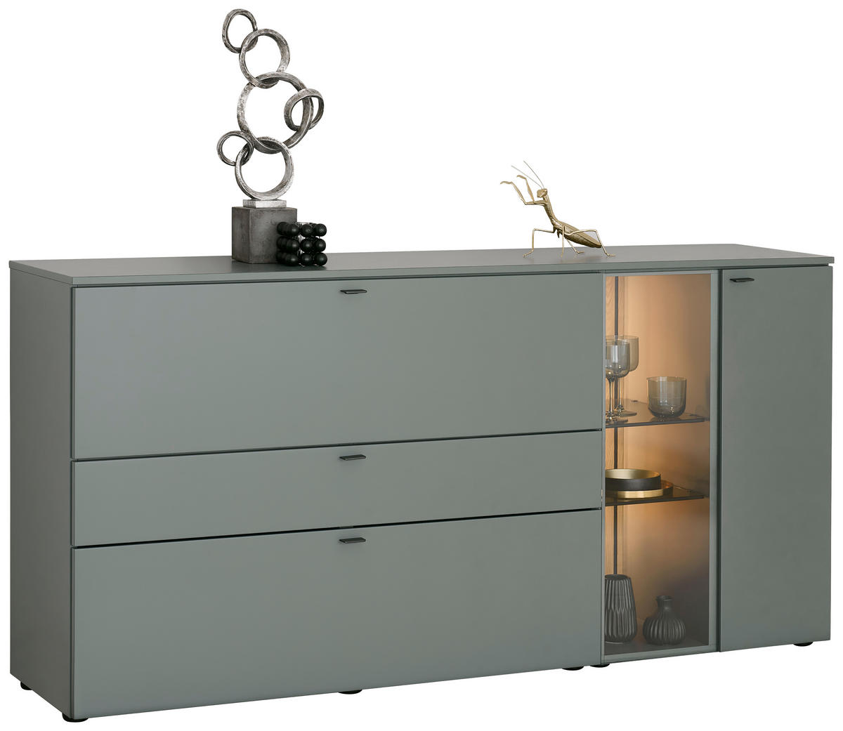 SIDEBOARD Grün, Eichefarben  210/224/43 cm  - Eichefarben/Anthrazit, Design, Glas/Holz (210/224/43cm) - Venjakob