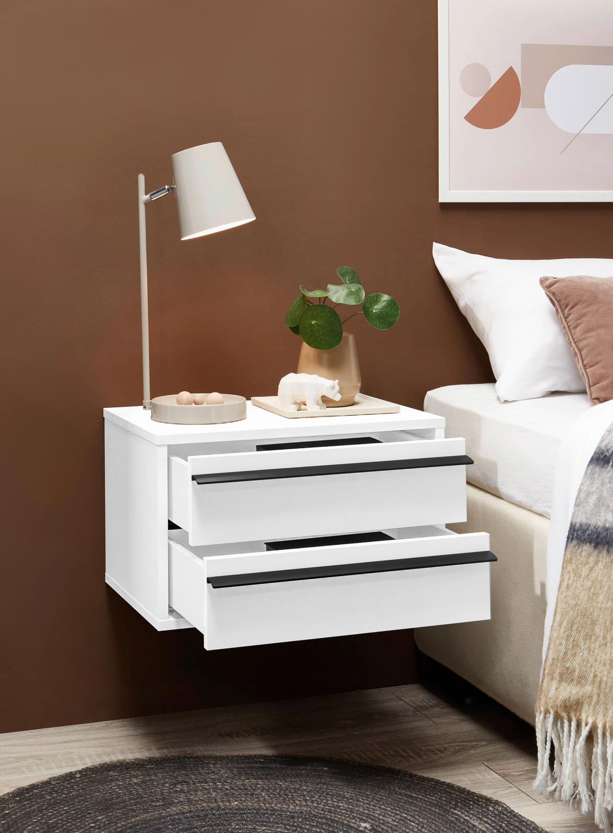 NACHTKÄSTCHEN 50/31/34 cm  in Weiß  - Schwarz/Weiß, KONVENTIONELL, Holzwerkstoff/Metall (50/31/34cm) - Chameo