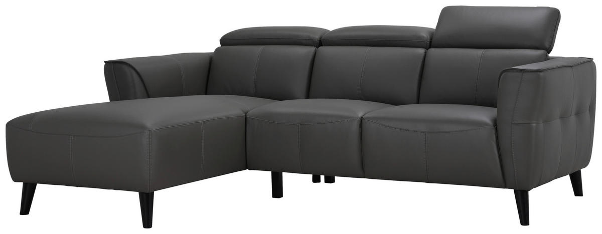 ECKSOFA Grau Echtleder  - Grau, KONVENTIONELL, Leder (223/92,5/173cm) - MID.YOU