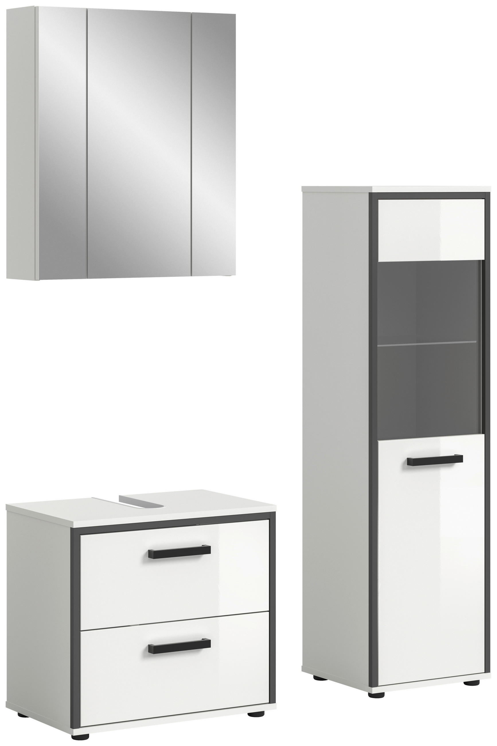 BADEZIMMER 3-teilig  in 100 cm  - Weiß Hochglanz/Schwarz, MODERN, Holzwerkstoff/Kunststoff (100cm) - MID.YOU