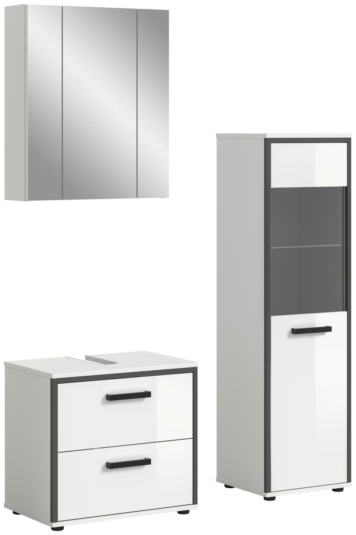 BADEZIMMER 3-teilig  in 100 cm  - Weiß Hochglanz/Schwarz, MODERN, Holzwerkstoff/Kunststoff (100cm) - MID.YOU