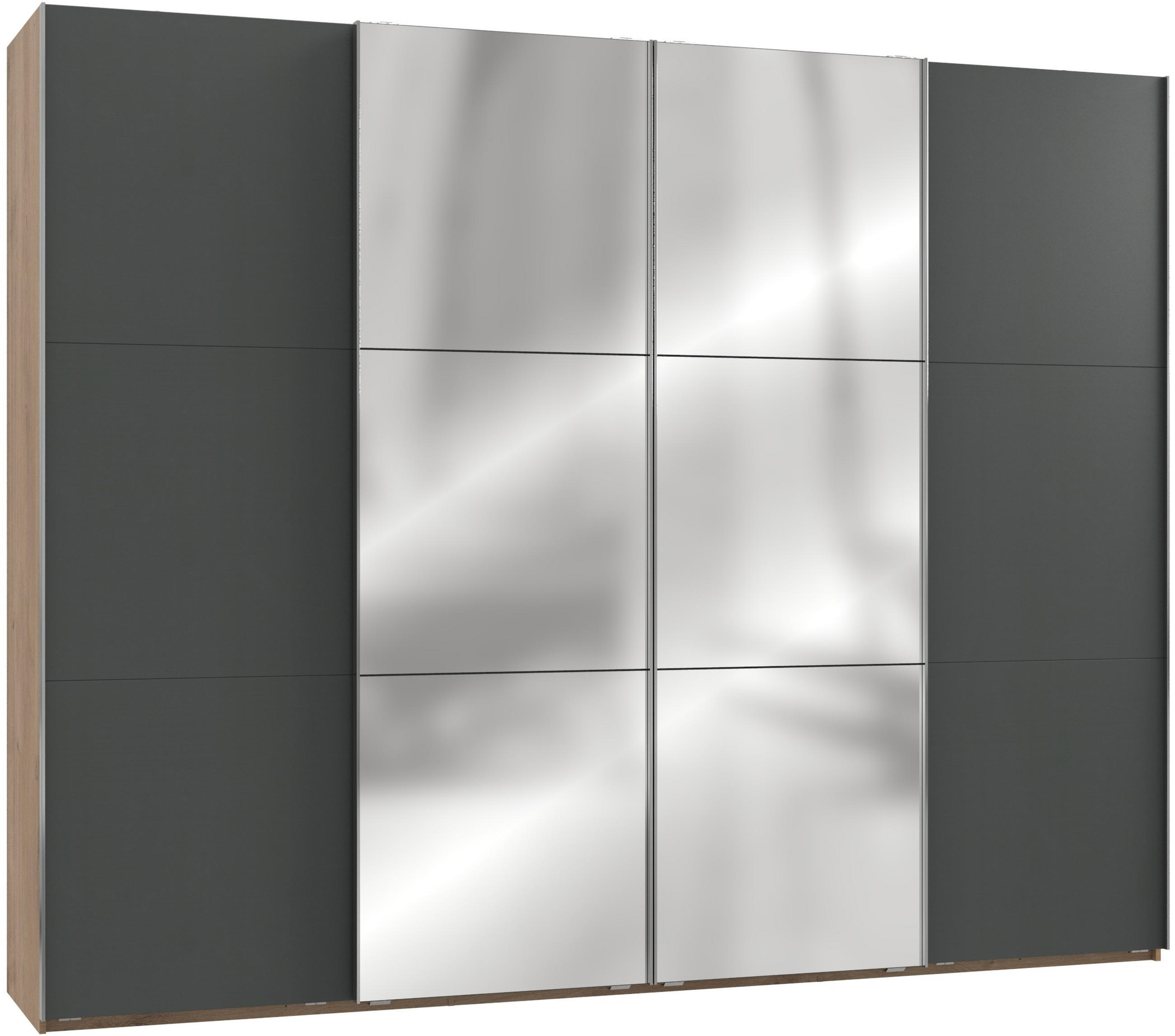 SCHWEBETÜRENSCHRANK in Graphitfarben, Eichefarben  - Chromfarben/Eichefarben, Modern, Holzwerkstoff/Metall (300/236/65cm) - MID.YOU