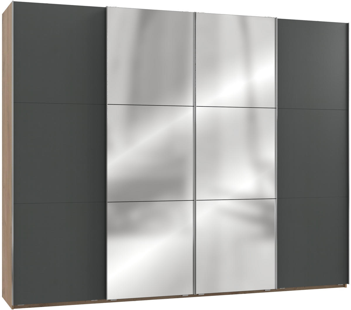 SCHWEBETÜRENSCHRANK in Graphitfarben, Eichefarben  - Chromfarben/Eichefarben, Modern, Holzwerkstoff/Metall (300/236/65cm) - MID.YOU