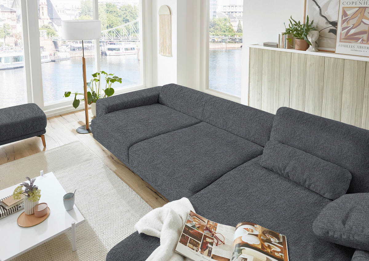 ECKSOFA in Flachgewebe Anthrazit  - Wildeiche/Anthrazit, Design, Holz/Textil (334/193cm) - Niels Andersson