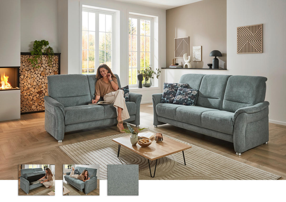 SITZGARNITUR Flachgewebe Graublau  - Graublau/Alufarben, Konventionell, Textil/Metall (198/172/96/93cm) - Beldomo Premium