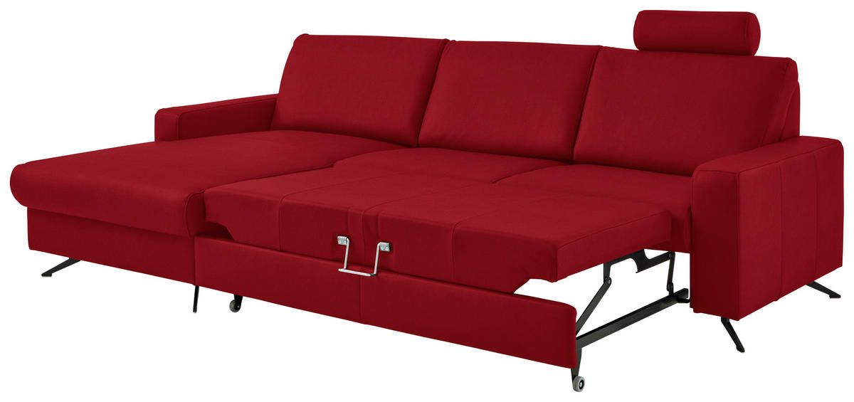 ECKSOFA in Echtleder Rot  - Rot/Schwarz, Design, Leder/Metall (165/267cm) - Beldomo Premium