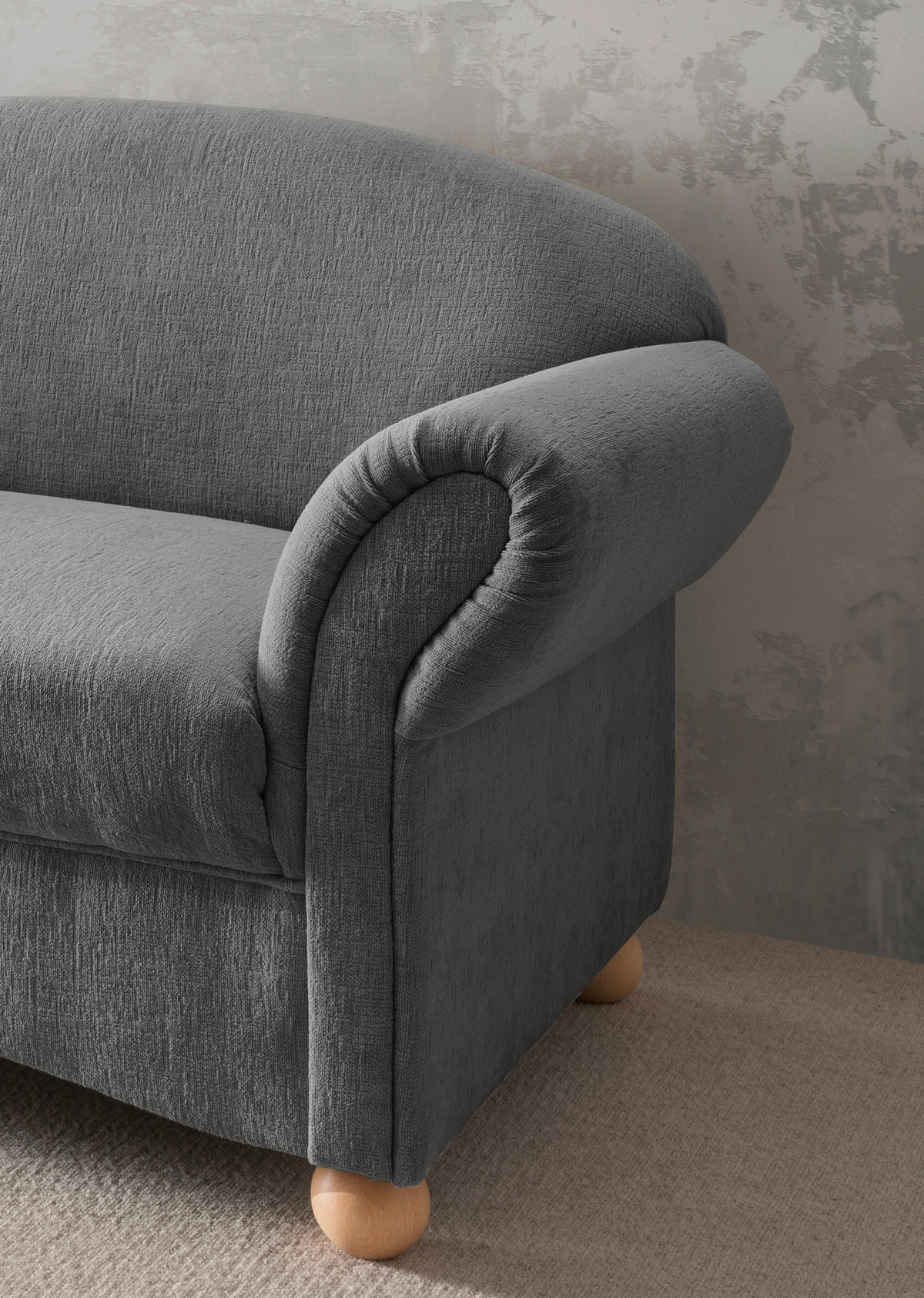 2,5-SITZER Mikrofaser Graubraun  - Wildeiche/Graubraun, KONVENTIONELL, Holz/Textil (198/84/80cm) - Livetastic