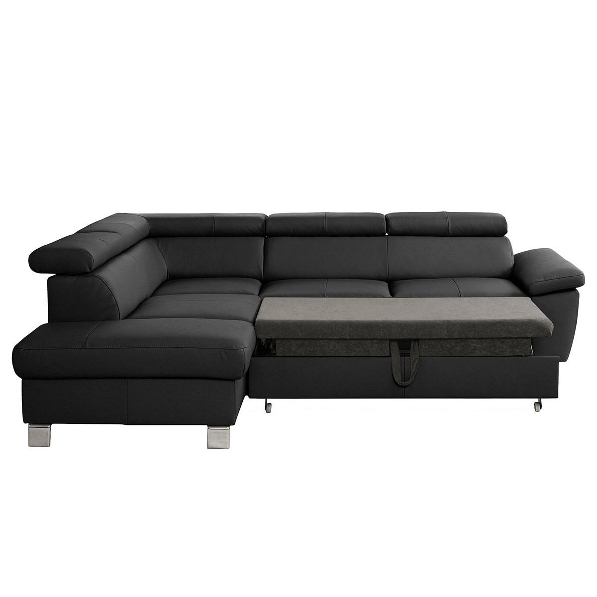 ECKSOFA Schwarz Echtleder Lederlook  - Chromfarben/Schwarz, Design, Leder/Textil (208/248cm) - Livetastic