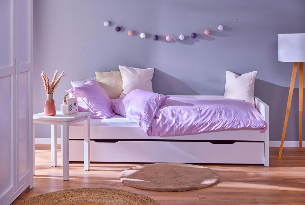 AUSZIEHBETT 90/200 cm Weiss  - Weiss/Naturfarben, Konventionell, Holz (90/200cm) - MID.YOU