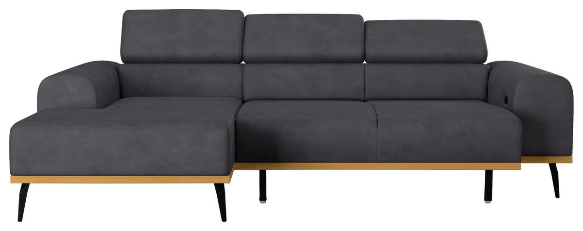 ECKSOFA Schwarz Mikrofaser  - Schwarz, KONVENTIONELL, Textil/Metall (157/244cm) - Cotta