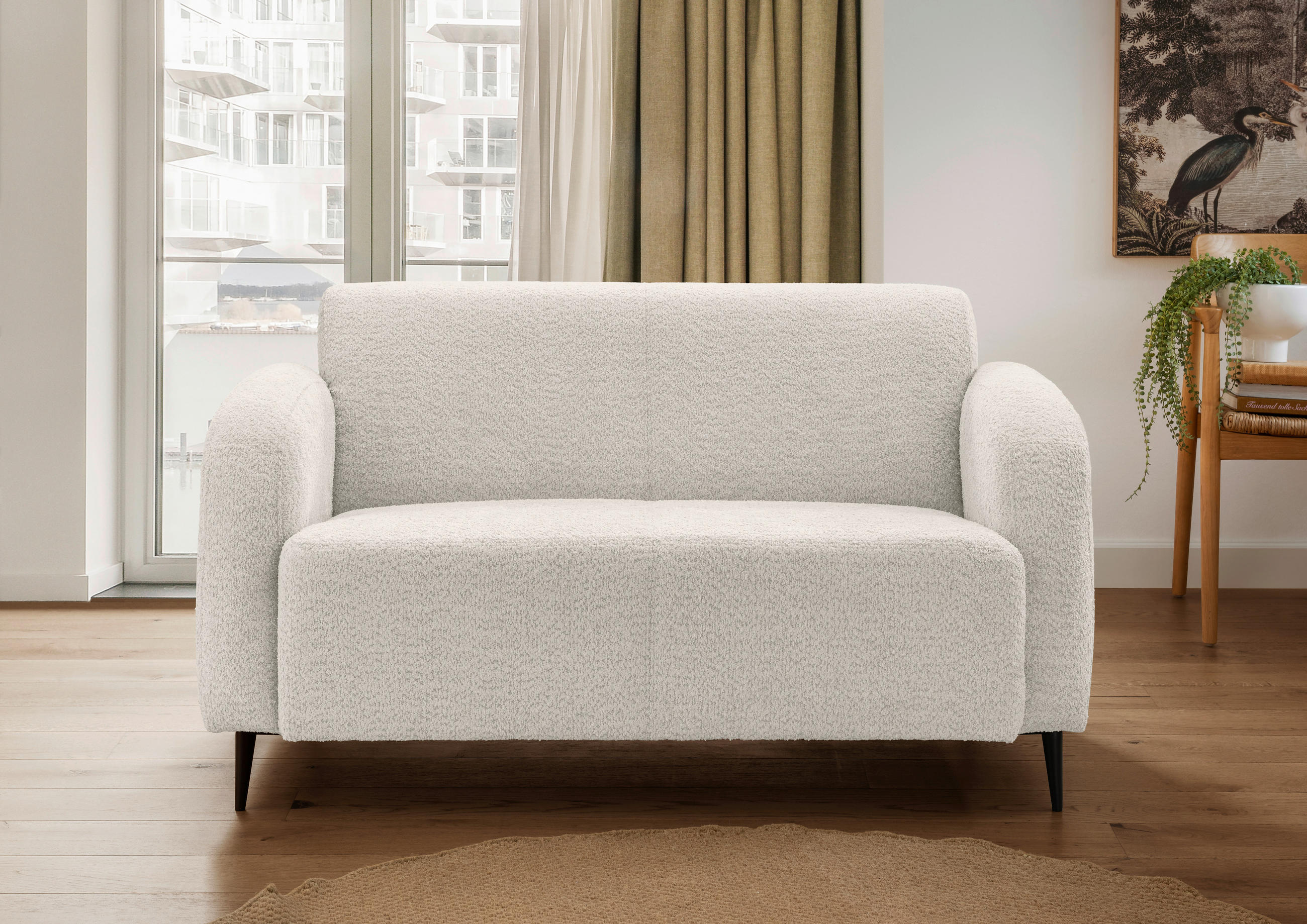 2-SITZER-SOFA in Bouclé Weiß  - Schwarz/Weiß, MODERN, Textil/Metall (140/76/90cm) - Livetastic