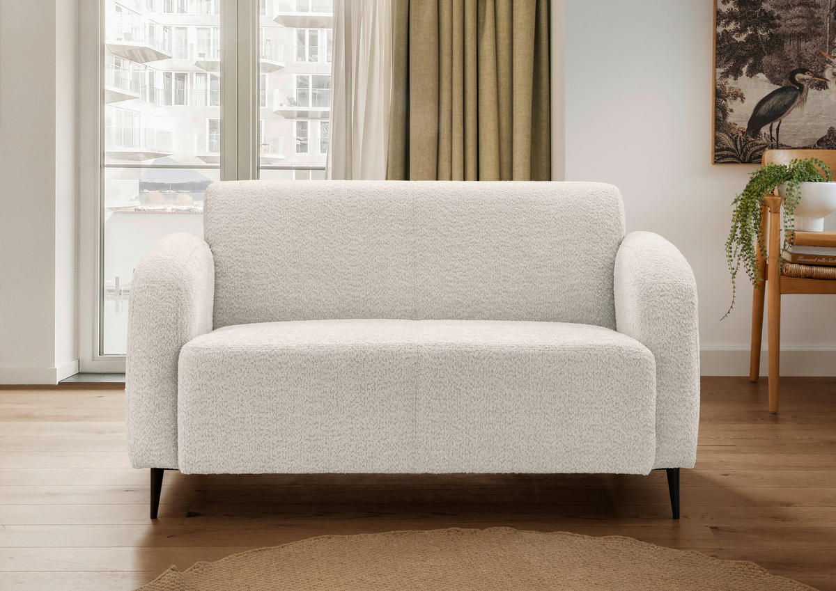 2-SITZER-SOFA in Bouclé Weiss  - Weiss/Schwarz, Modern, Textil/Metall (140/76/90cm) - Livetastic