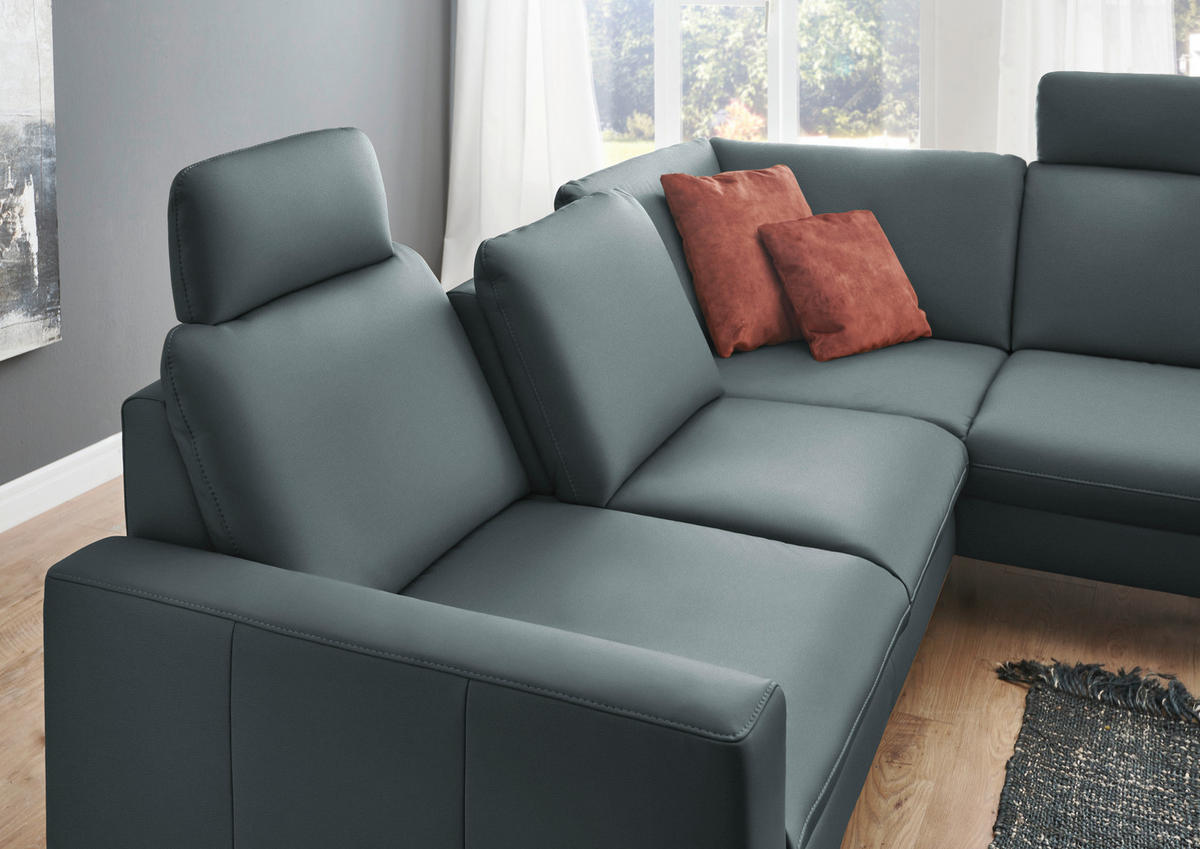 ECKSOFA in Echtleder Blaugrau  - Blaugrau/Schwarz, Design, Leder/Metall (250/194cm) - Beldomo Premium
