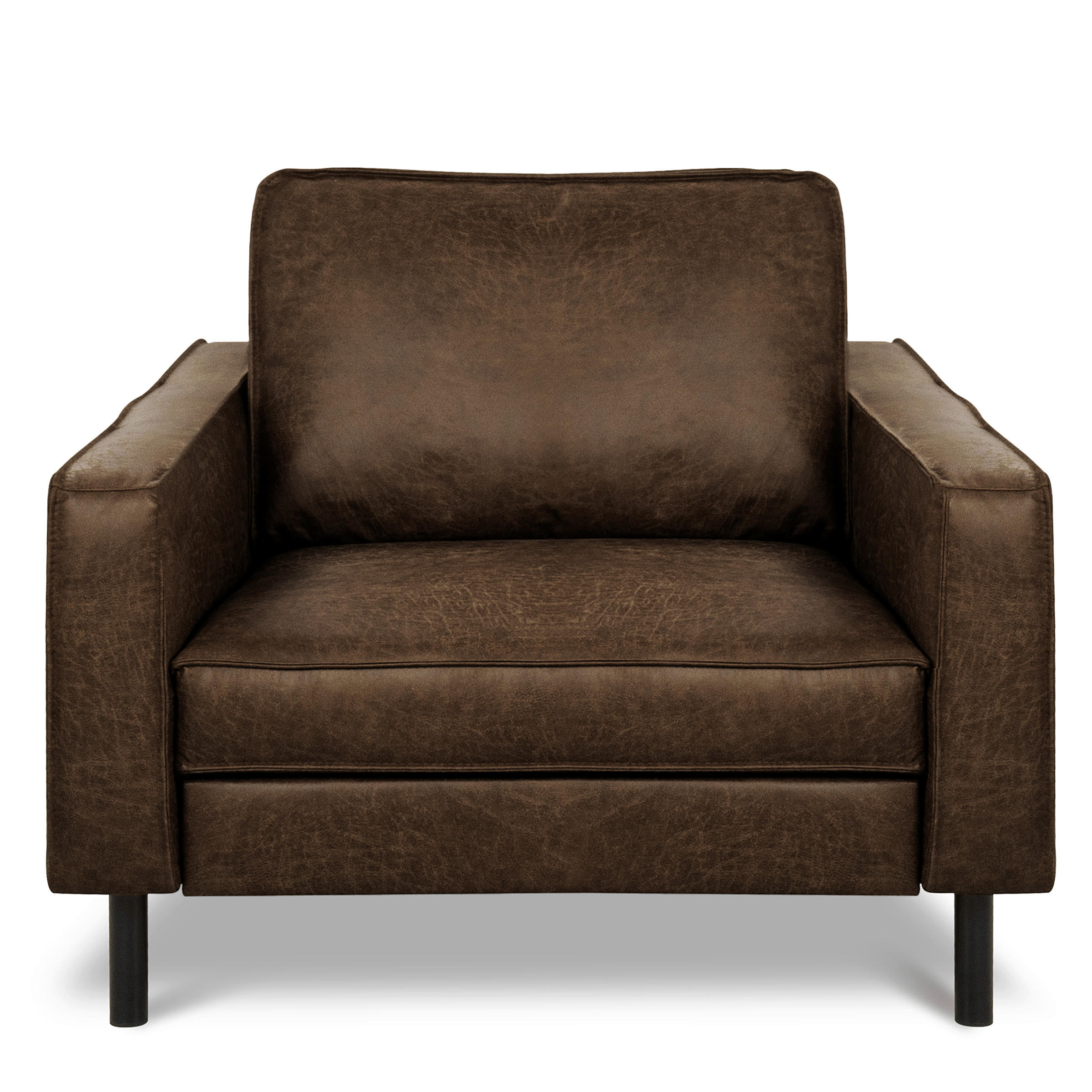 SESSEL in Lederlook Echtleder Dunkelbraun  - Dunkelbraun/Schwarz, Design, Leder/Textil (88/85/92cm) - Livetastic