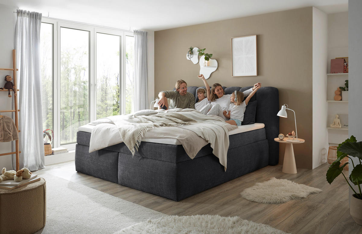 BOXSPRINGBETT 180/200 cm  in Anthrazit  - Anthrazit/Schwarz, LIFESTYLE, Holzwerkstoff/Kunststoff (180/200cm) - Boxxx
