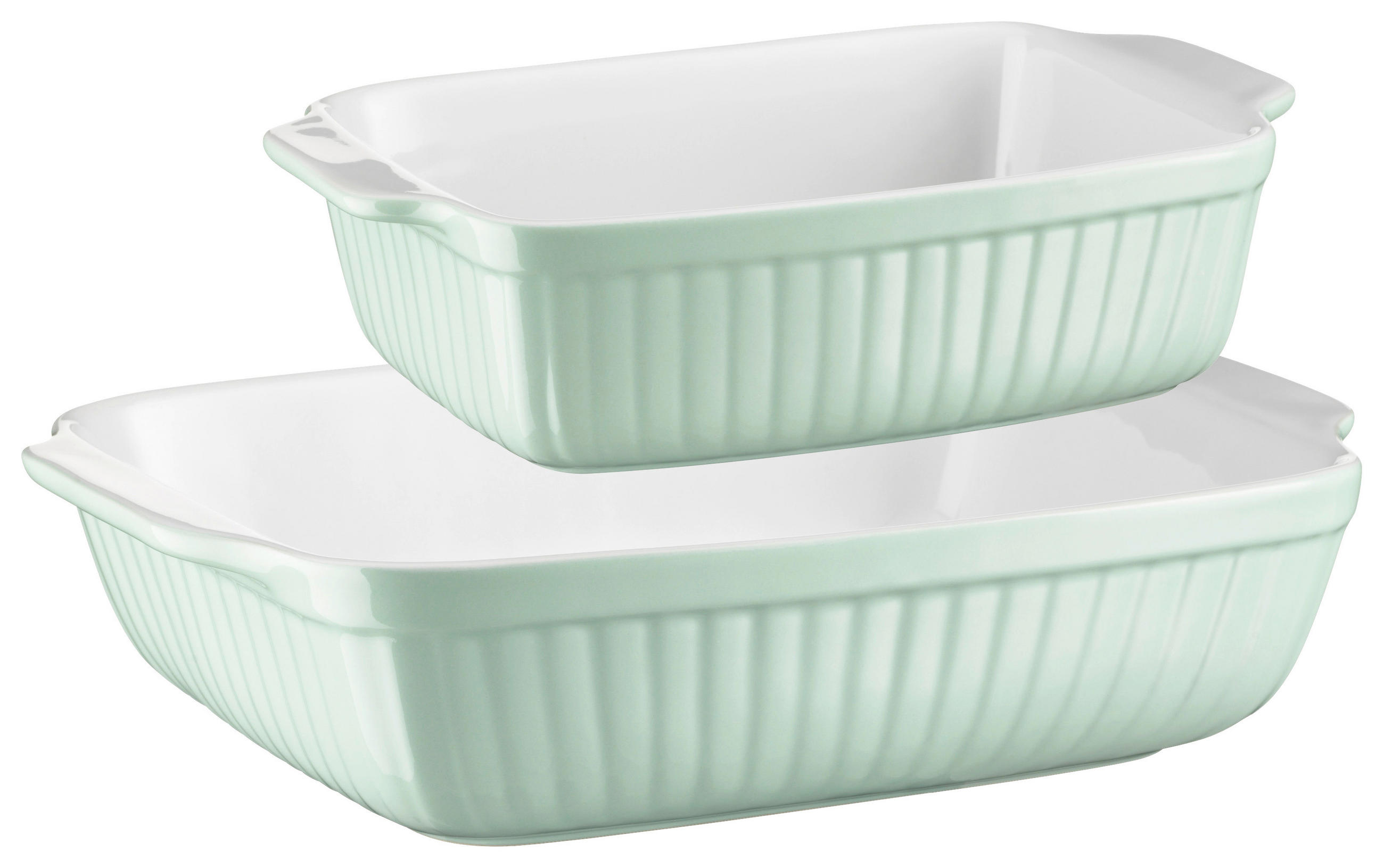 Auflaufform Keramik 2er-Set Hellgrün Rechteckig B: 29,5 cm