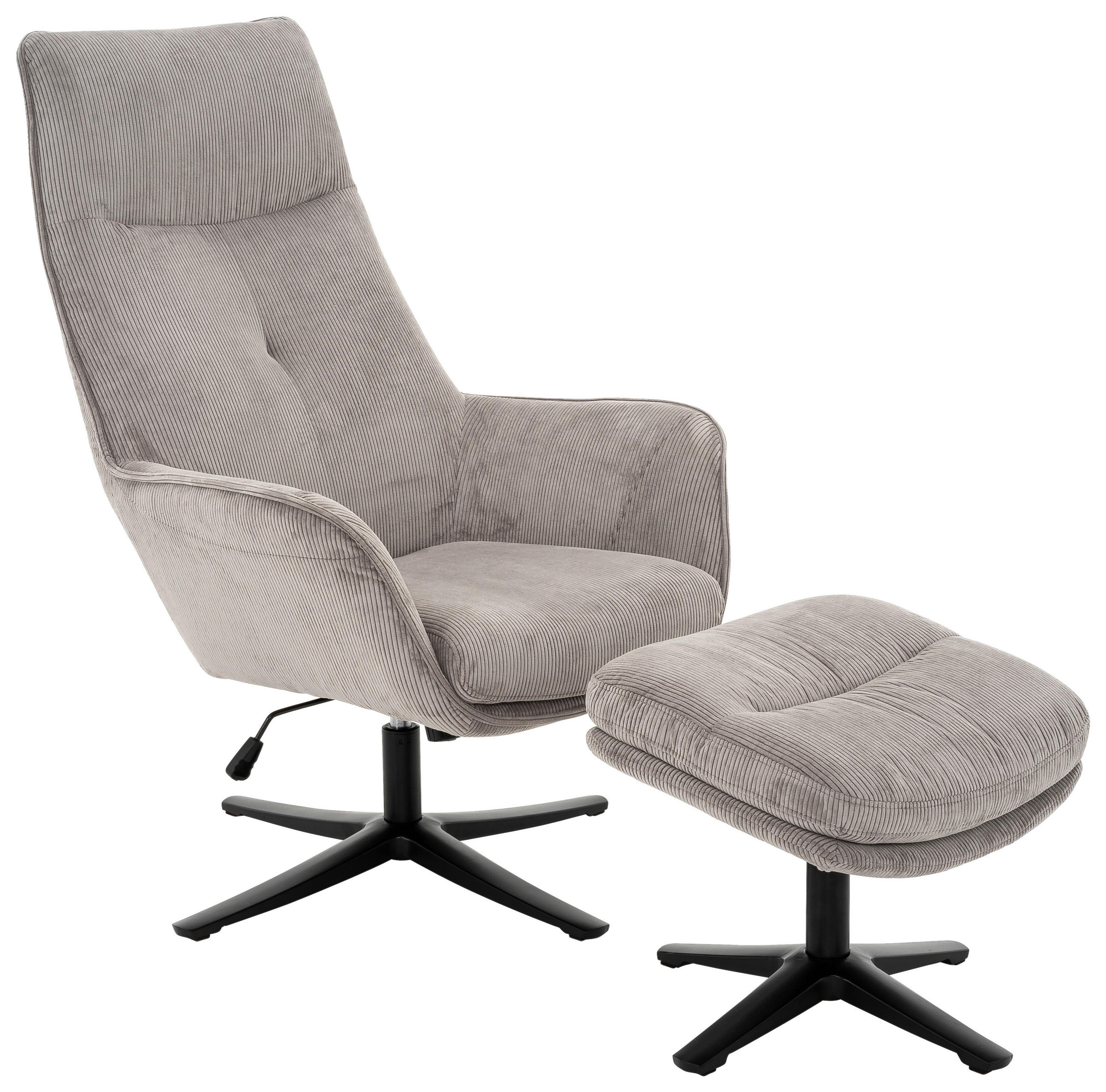 RELAXSESSELSET Cord Relaxfunktion, Hocker    - Schwarz/Grau, Design, Textil/Metall (74/108/84cm) - Cantus