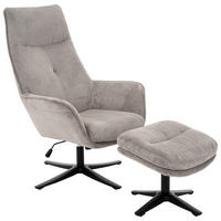 RELAXSESSELSET Cord Relaxfunktion, Hocker    - Schwarz/Grau, Design, Textil/Metall (74/108/84cm) - Cantus