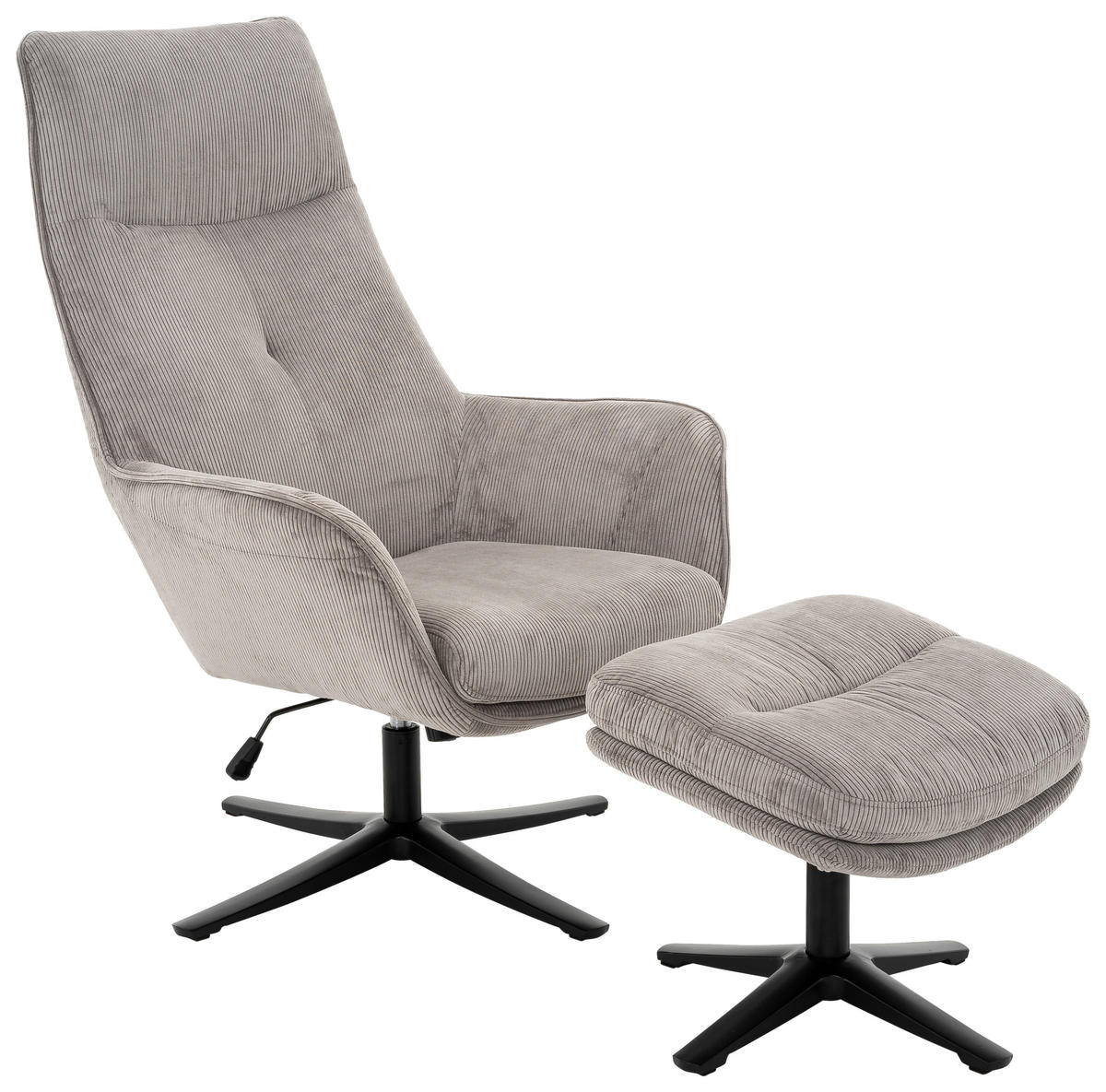 RELAXSESSELSET Cord Relaxfunktion, Hocker    - Schwarz/Grau, Design, Textil/Metall (74/108/84cm) - Cantus