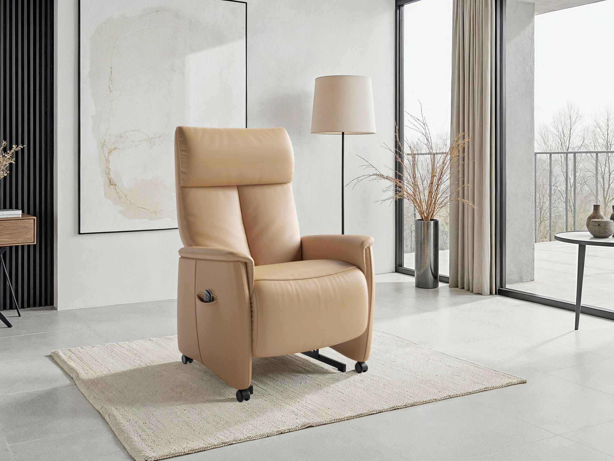 RELAXSESSEL TV CREMONA COMFORT E L3 Echtleder Kopfteilverstellung, Fußteilverstellung, Rücken echt    - Schwarz/Cappuccino, Basics, Leder/Kunststoff (76/114/84cm) - Sit & More