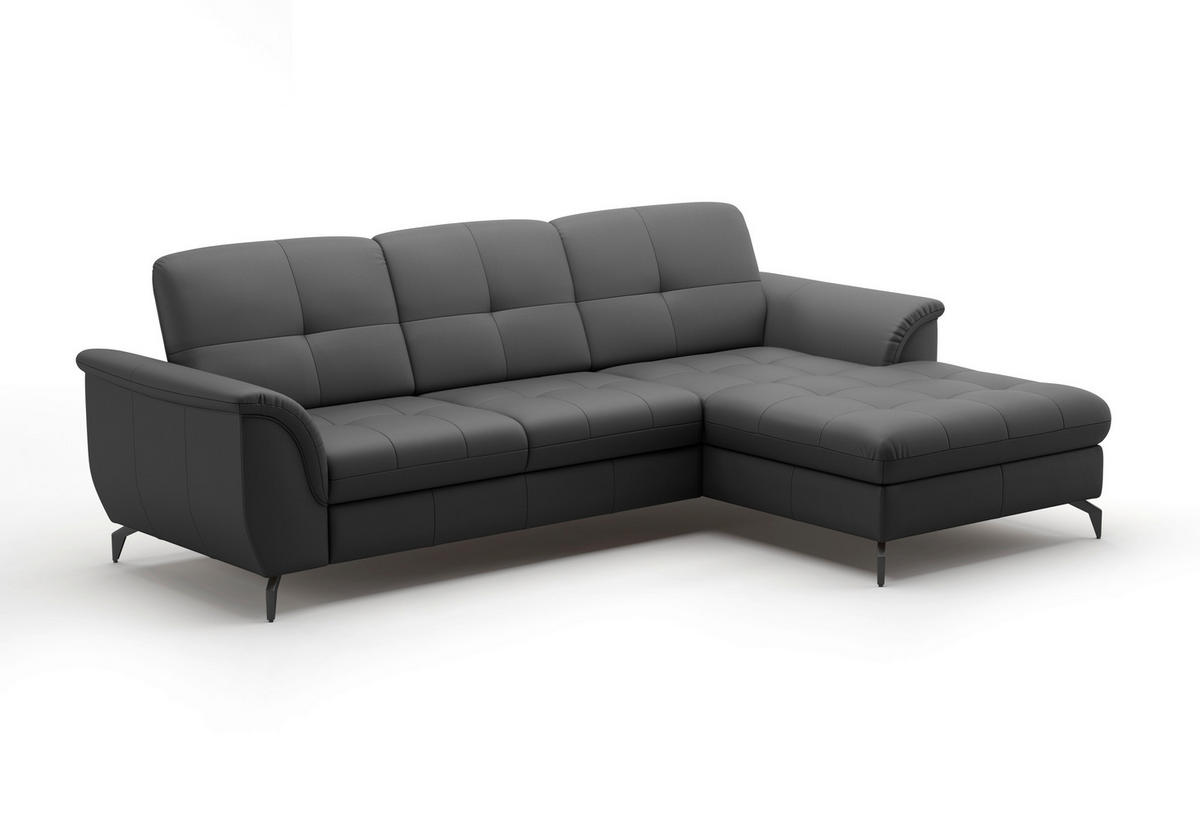 ECKSOFA in Echtleder Schwarz  - Schwarz, Modern, Leder/Metall (262/164cm) - Sit & More