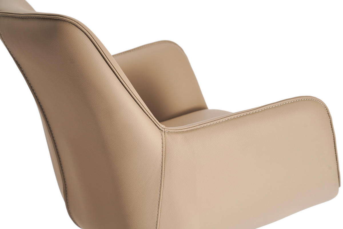 ARMLEHNSTUHL  Sitzfläche 360° drehbar, inklusive Armlehnen, automatische Rückholfunktion  Echtleder  - Beige/Schwarz, Design, Leder/Metall (59/87/62cm) - Novel