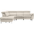 ECKSOFA in Flachgewebe, Mikrofaser Ecru  - Ecru/Beige, Design, Textil/Metall (242/271cm) - Cantus