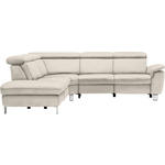 ECKSOFA in Flachgewebe, Mikrofaser Ecru  - Ecru/Beige, Design, Textil/Metall (242/271cm) - Cantus