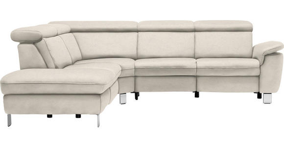 ECKSOFA in Flachgewebe, Mikrofaser Ecru  - Ecru/Beige, Design, Textil/Metall (242/271cm) - Cantus