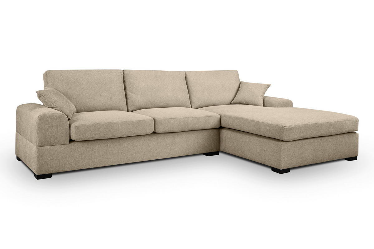 ECKSOFA VEDA Beige Flachgewebe  - Beige/Schwarz, Basics, Holz/Textil (308/186cm) - MID.YOU