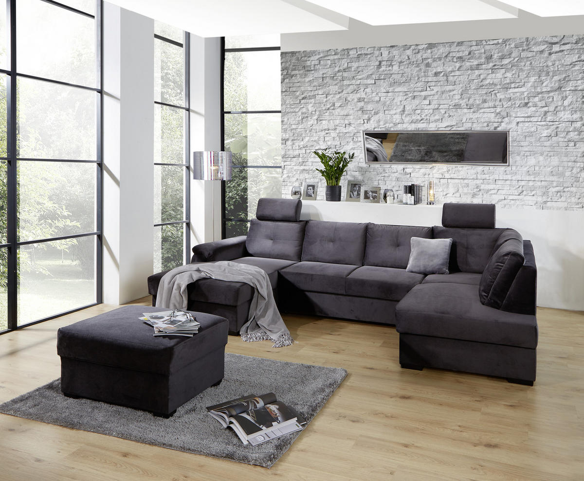 WOHNLANDSCHAFT in Velours Dunkelgrau  - Weiss/Dunkelgrau, Konventionell, Kunststoff/Textil (168/325/184cm) - Livetastic