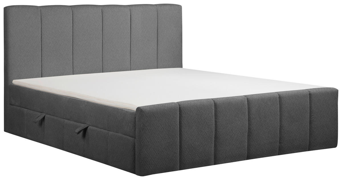 BOXBETT 180/200 cm,  in Anthrazit, gepolstertes Kopfteil, Bettkasten, Topper, Matratzen, H3 + H3 = fest  - Anthrazit/Schwarz, Basics, Kunststoff/Textil (180/200cm) - Chameo