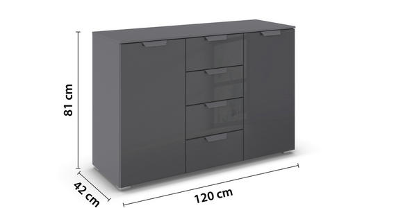 SIDEBOARD  in 120/81/42 cm  - Dunkelgrau, Design, Glas/Holzwerkstoff (120/81/42cm) - Xora