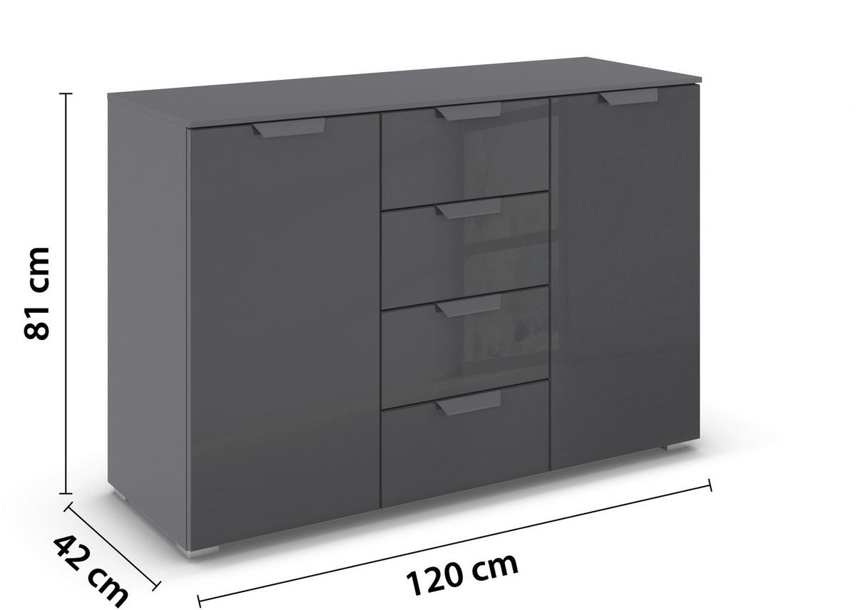 SIDEBOARD  in 120/81/42 cm  - Dunkelgrau, Design, Glas/Holzwerkstoff (120/81/42cm) - Carryhome