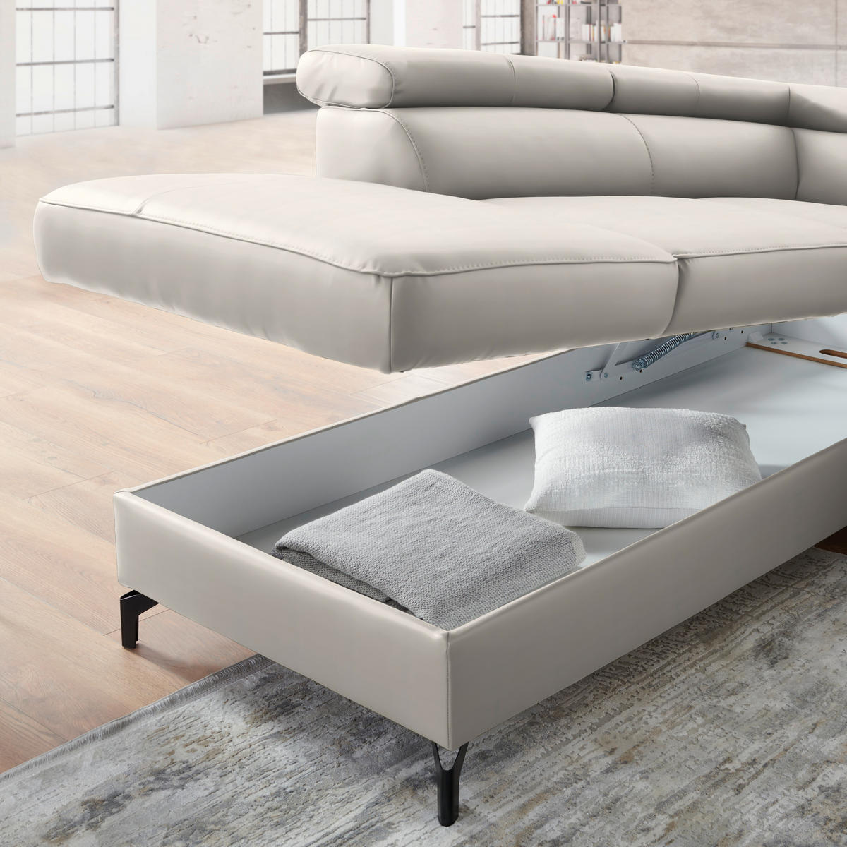 SAROKKANAPÉ textil, bőr ekrü  - fekete/ekrü, Design, bőr/textil (220/256cm) - Celina Home